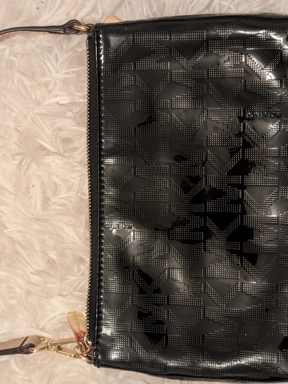 Michael Kors Black Patent Shoulder Bag with Gold Hardware